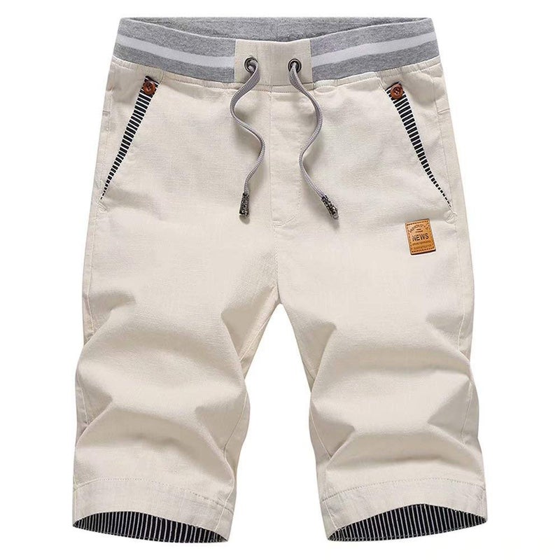 Tansozer Men's Shorts Casual Classic Fit Drawstring Summer Beach Shorts with Elastic Waist and Pockets (Light Khaki, Small) - Image 1